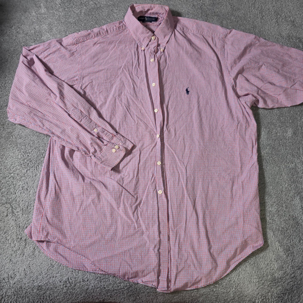 Ralph Lauren Mens 17.5 34/35 Yarmouth Button Down‎ Shirt Red Blue Gingham Check